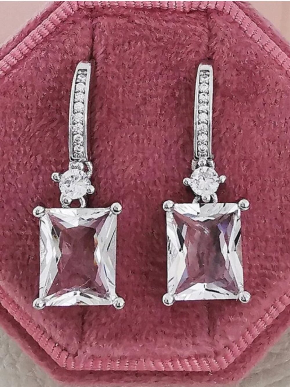 MOS Collection Silver Princess Cut CZ Drop Earrings | Minimal Bridal Wedding Sta